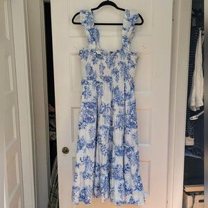 Crown & Ivy Blue and White Square Neck Midi Dress